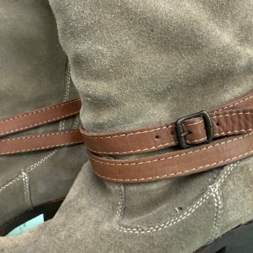 Frye Jane Tall Suede Strappy Harness Boots Women’s 7 Beige/Taupe Slouchy Western - Picture 5 of 16